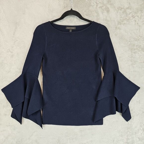 Banana Republic Tops - Banana Republic Top Womens Size PS Navy Blue Bell Sleeve Boat Neck Knit Stretch
